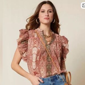 Matilda Jane Good Hart The Style Charm Medallion Boho Print Blouse Size Small